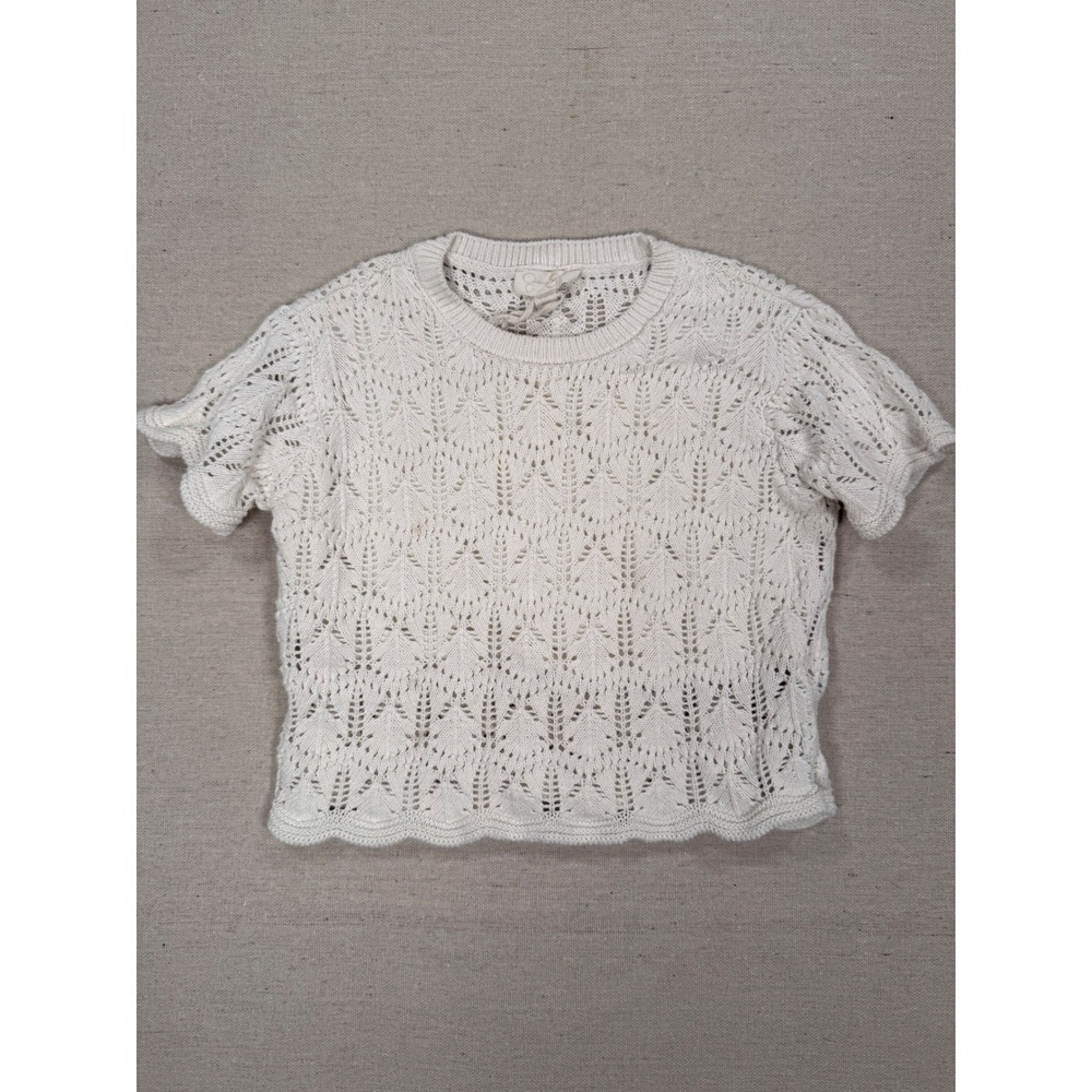 Jessica Simpson Girls Cream Pointelle Knit Short Sleeve Sweater Top Size M 8/10